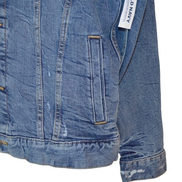 NWT Old Navy Distressed Medium Wash Denim Jacket Built-In Flex, Small - Picture 5 of 10